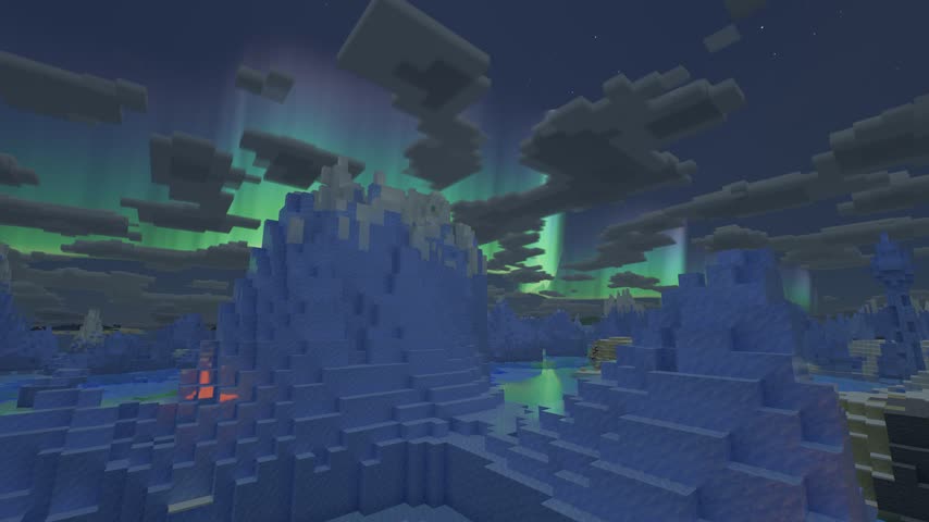 The northern lights over ice spikes at night