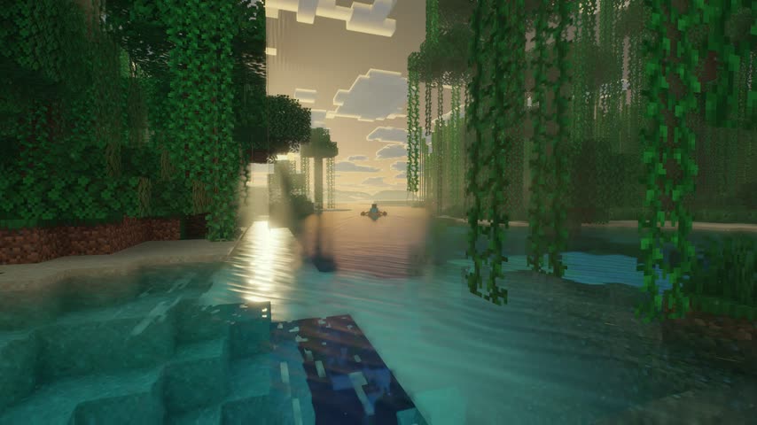 Sunlight through the vines reflected in a river