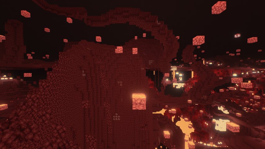 The Nether with lava glow and volumetric heat haze